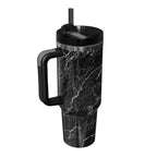 40oz Insulated Mug with Handle and Straw Marble Pattern Stainless Steel Travel Cup Gift for Family Friends Couples
