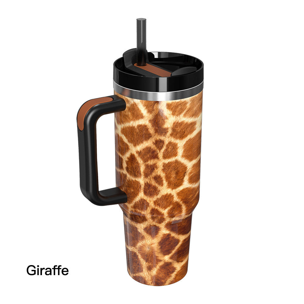 40oz Insulated Mug with Handle and Straw Wild Animals Pattern Stainless Steel Travel Cup Gift for Family Friends Couples
