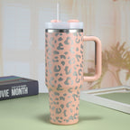 40oz Insulated Mug with Handle and Straw Colorful Leopard Pattern Stainless Steel Travel Cup Gift for Family Friends Couples