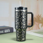 40oz Insulated Mug with Handle and Straw Colorful Leopard Pattern Stainless Steel Travel Cup Gift for Family Friends Couples