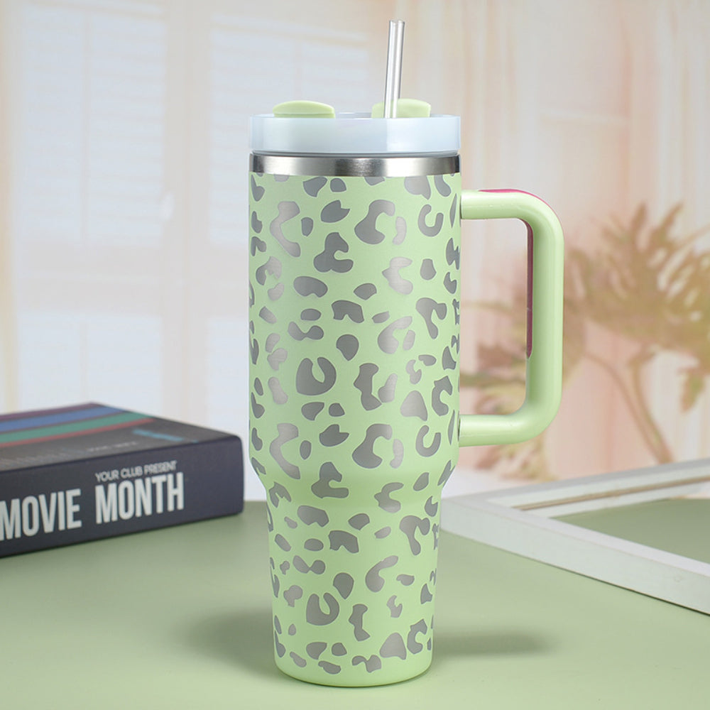 40oz Insulated Mug with Handle and Straw Colorful Leopard Pattern Stainless Steel Travel Cup Gift for Family Friends Couples