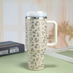 40oz Insulated Mug with Handle and Straw Colorful Leopard Pattern Stainless Steel Travel Cup Gift for Family Friends Couples