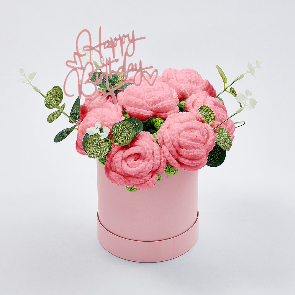 Crochet Flowers Bouquet Handmade Knitted Roses Hug Bucket Birthday Graduation Gift Box
