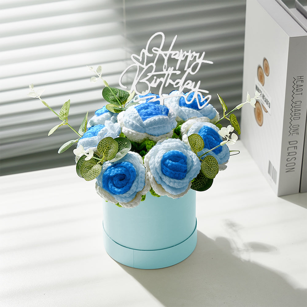 Crochet Flowers Bouquet Handmade Knitted Roses Hug Bucket Birthday Graduation Gift Box