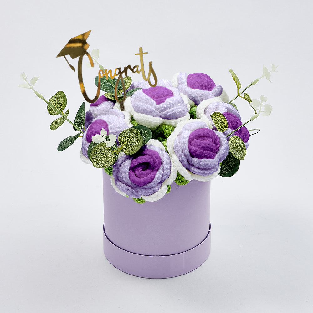 Crochet Flowers Bouquet Handmade Knitted Roses Hug Bucket Birthday Graduation Gift Box