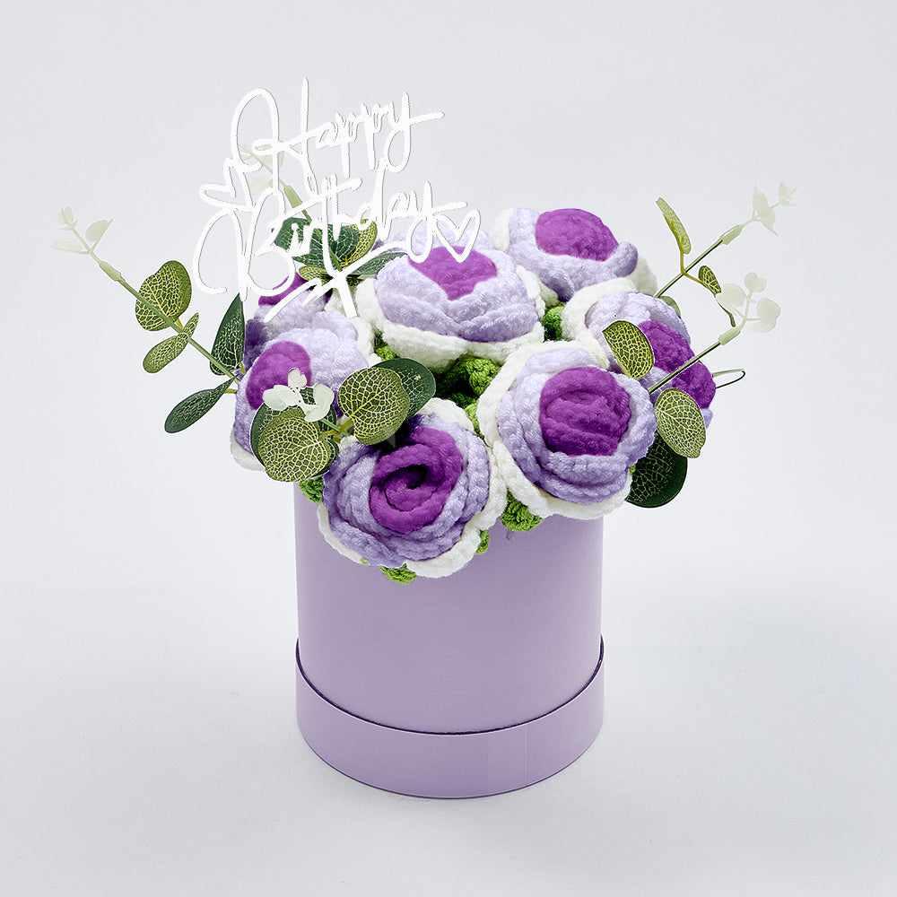 Crochet Flowers Bouquet Handmade Knitted Roses Hug Bucket Birthday Graduation Gift Box