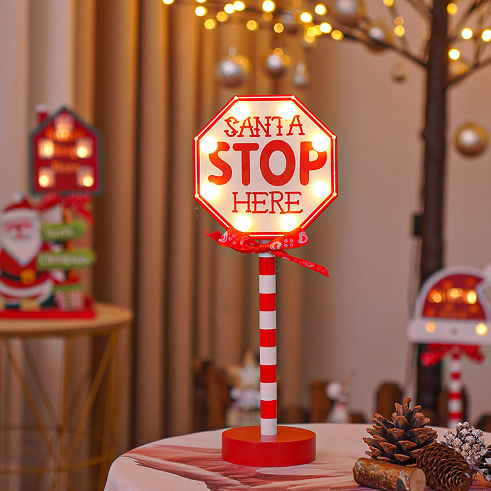 LED Wooden Christmas Light Board For Home Santa Stop Here First Sign Christmas Decoration
