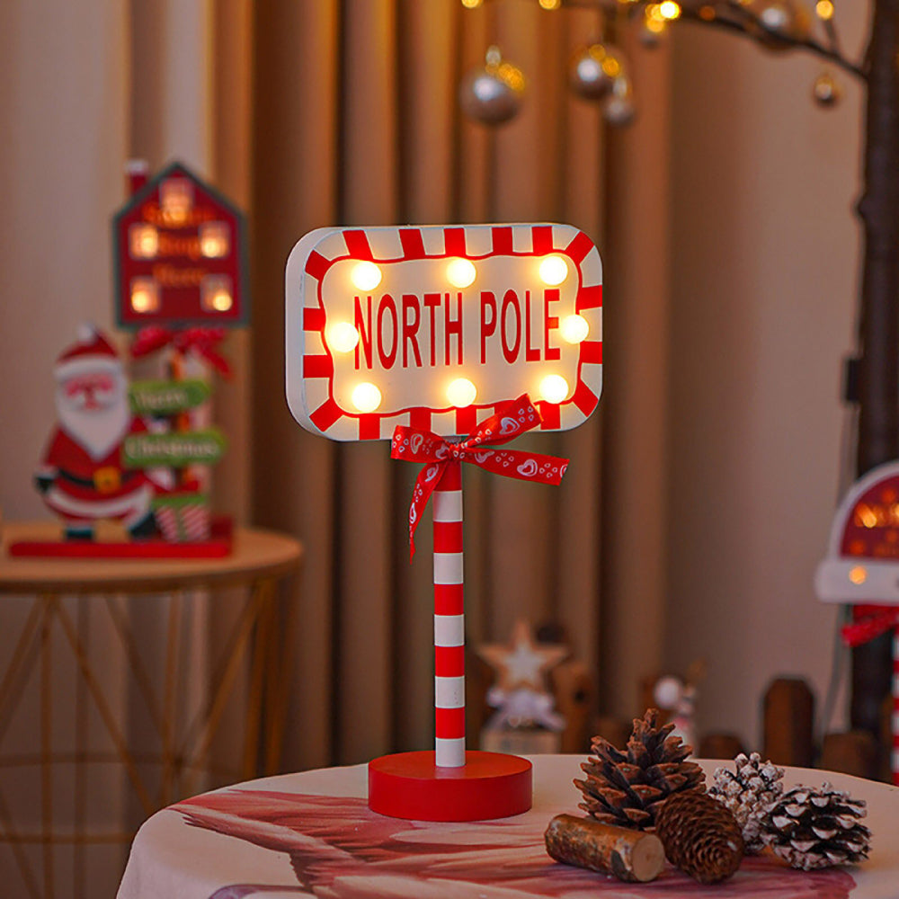 LED Wooden Christmas Light Board For Home Santa Stop Here First Sign Christmas Decoration