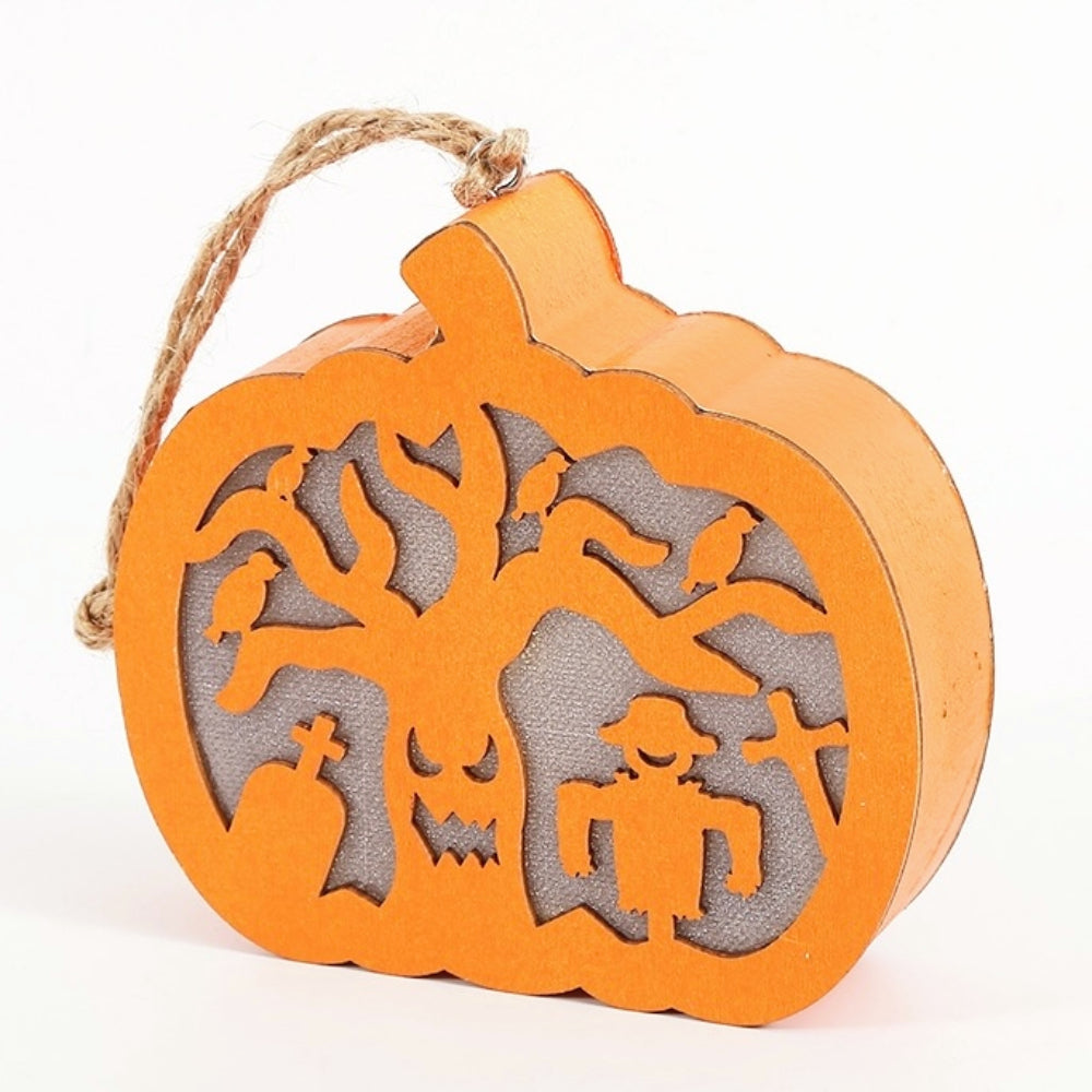 Halloween Haunted Tree Scene Wooden Pumpkin Light – Spooky Home Decor & Party Supplies