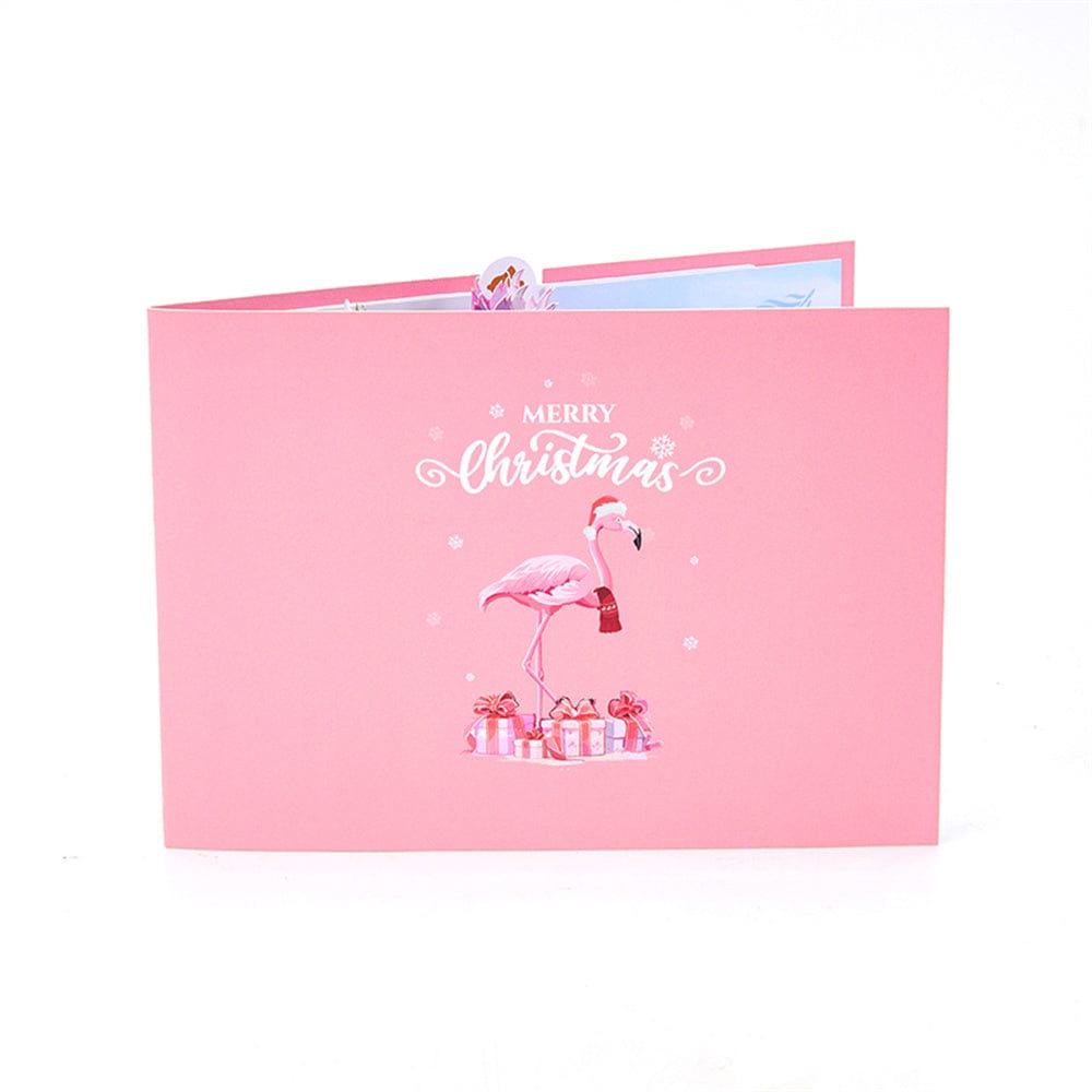Christmas 3D Pop Up Card Pink Christmas Tree Flamingo Greeting Card