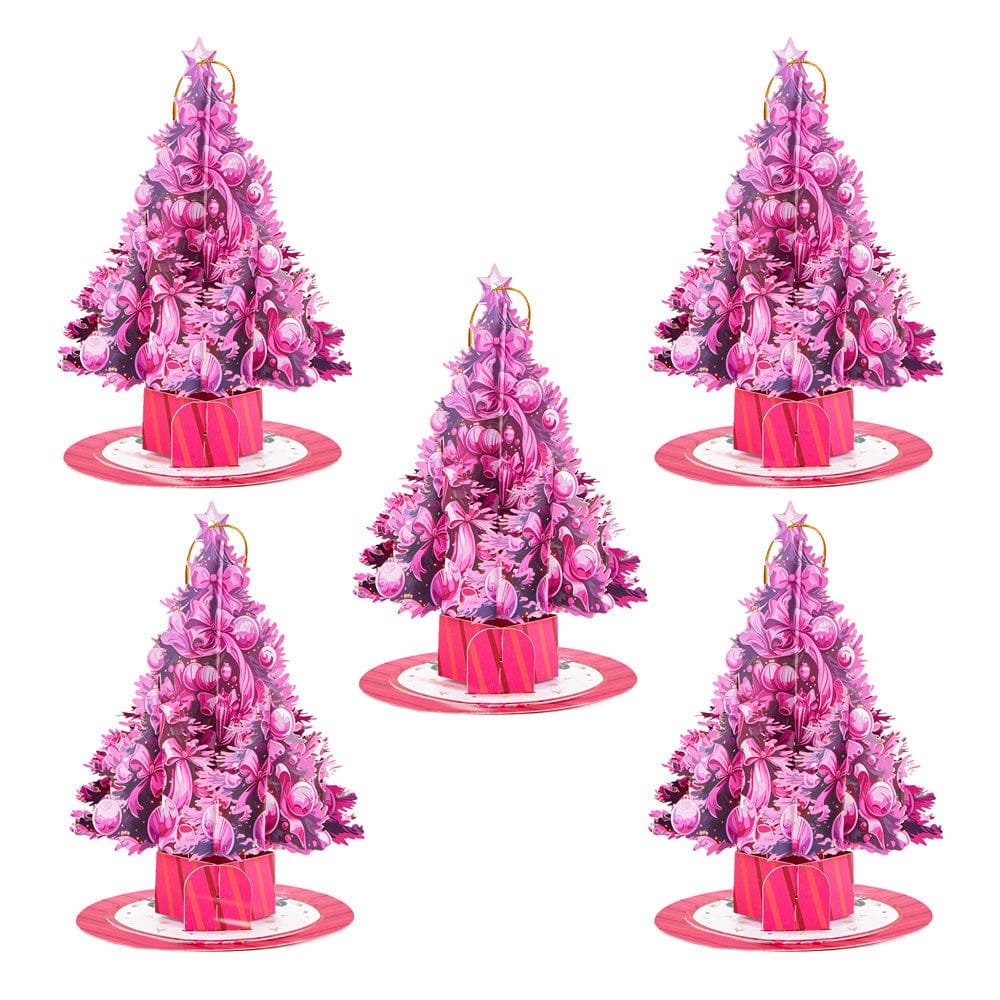 5 Pcs Christmas Tree Ornaments Christmas 3D Pop Up Greeting Card