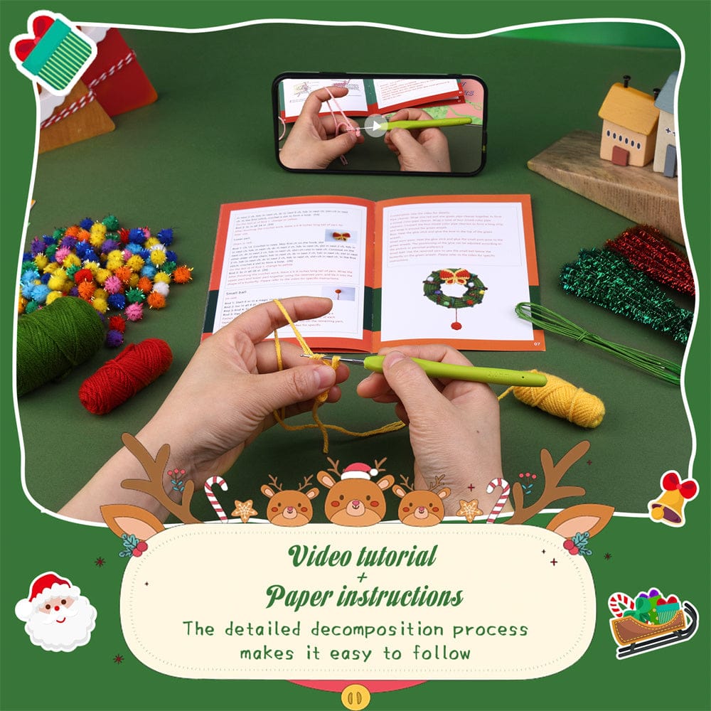 Christmas Wreath DIY Crochet Kit for Beginners with Step-by-Step Video Tutorials Gifts for Adults and Kids