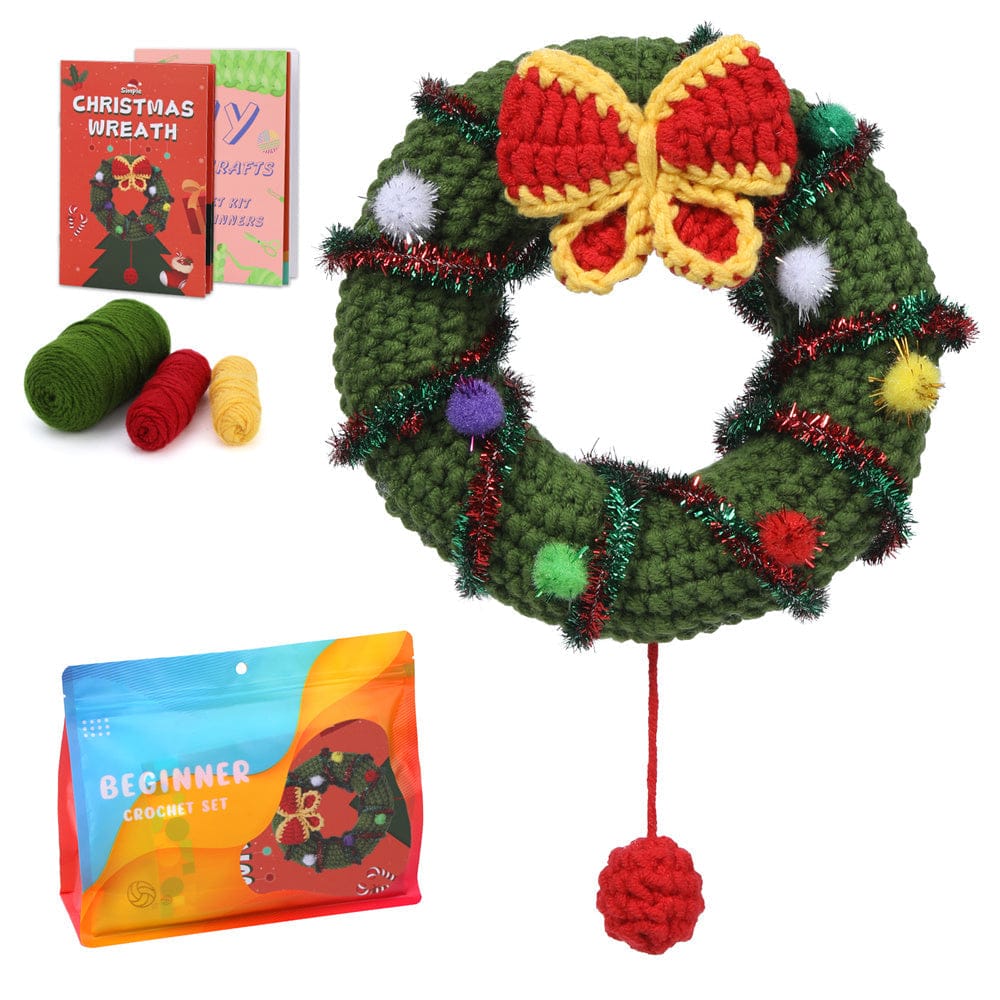 Christmas Wreath DIY Crochet Kit for Beginners with Step-by-Step Video Tutorials Gifts for Adults and Kids