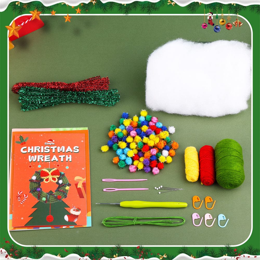 Christmas Wreath DIY Crochet Kit for Beginners with Step-by-Step Video Tutorials Gift for Adults and Kids