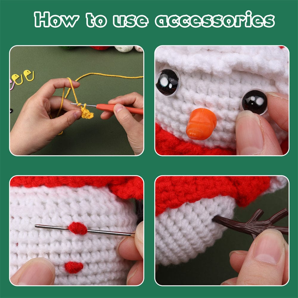 Christmas Snowman DIY Crochet Kit for Beginners with Step-by-Step Video Tutorials Gift for Adults and Kids