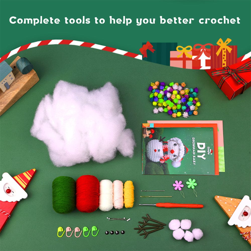 Christmas Snowman DIY Crochet Kit for Beginners with Step-by-Step Video Tutorials Gift for Adults and Kids
