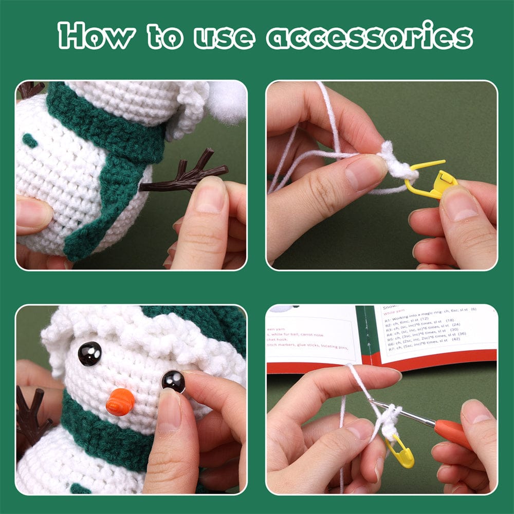 Christmas Snowman DIY Crochet Kit for Beginners with Step-by-Step Video Tutorials Gift for Adults and Kids