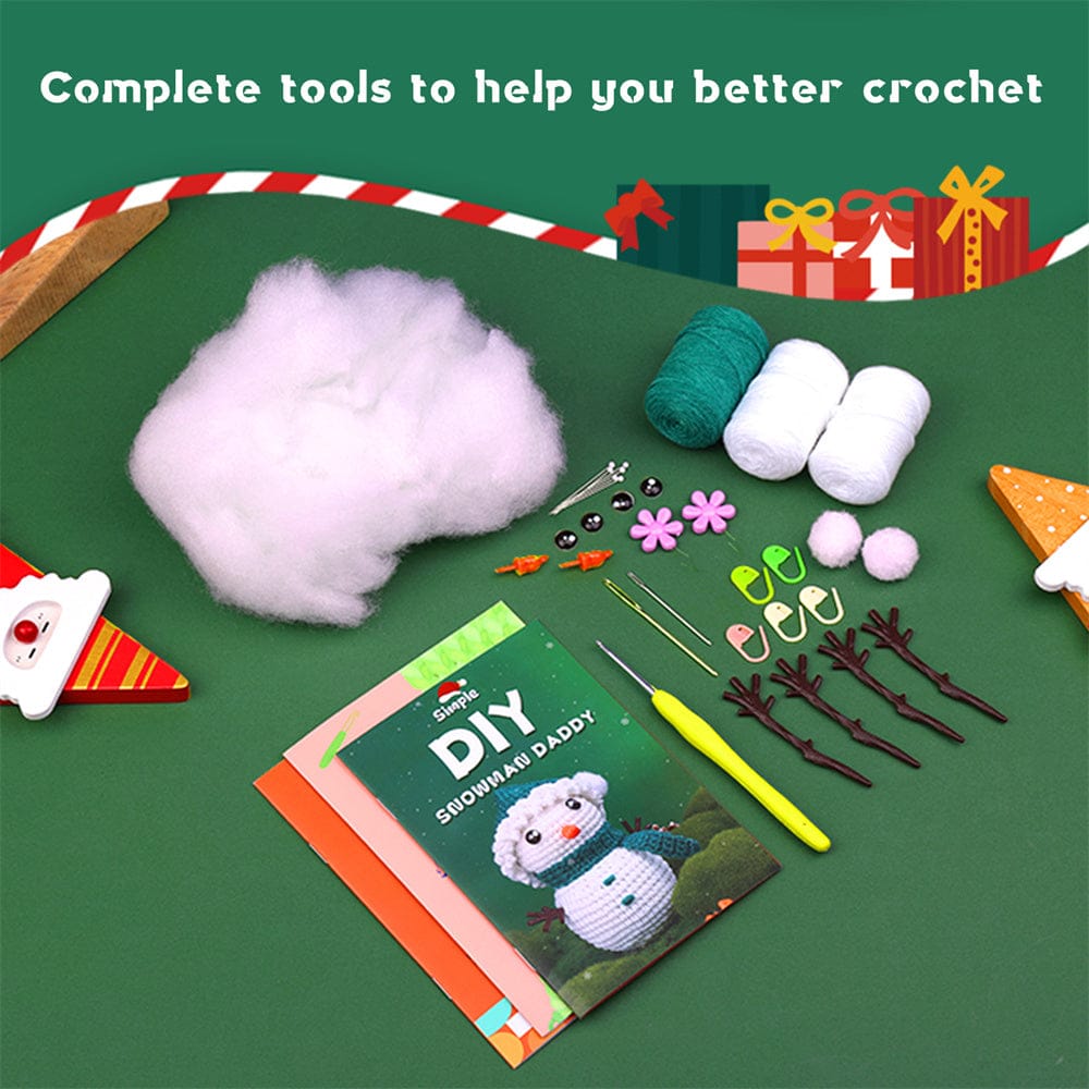 Christmas Snowman DIY Crochet Kit for Beginners with Step-by-Step Video Tutorials Gift for Adults and Kids