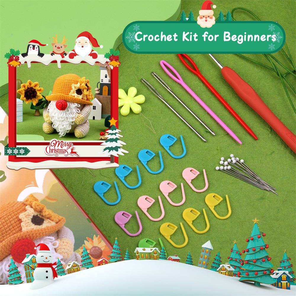 Christmas Gnome DIY Crochet Kit for Beginners with Step-by-Step Video Tutorials Gift for Adults and Kids