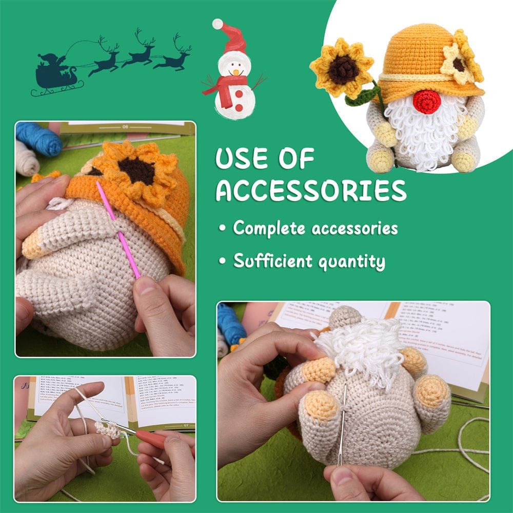 Christmas Gnome DIY Crochet Kit for Beginners with Step-by-Step Video Tutorials Gift for Adults and Kids