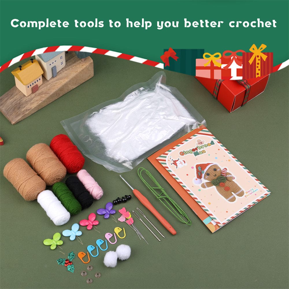 Christmas Gingerbread Man DIY Crochet Kit for Beginners with Step-by-Step Video Tutorials Gifts for Adults and Kids
