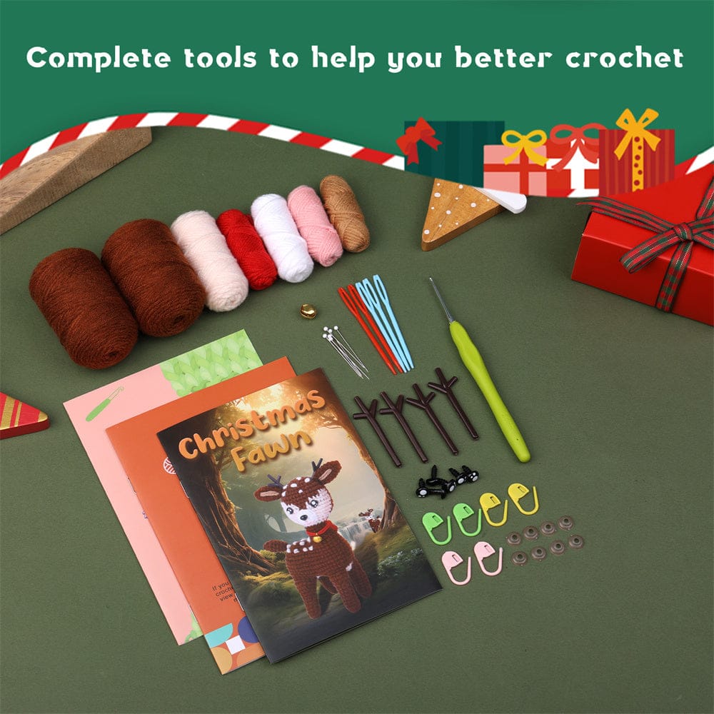 Christmas Deer DIY Crochet Kit for Beginners with Step-by-Step Video Tutorials Gifts for Adults and Kids