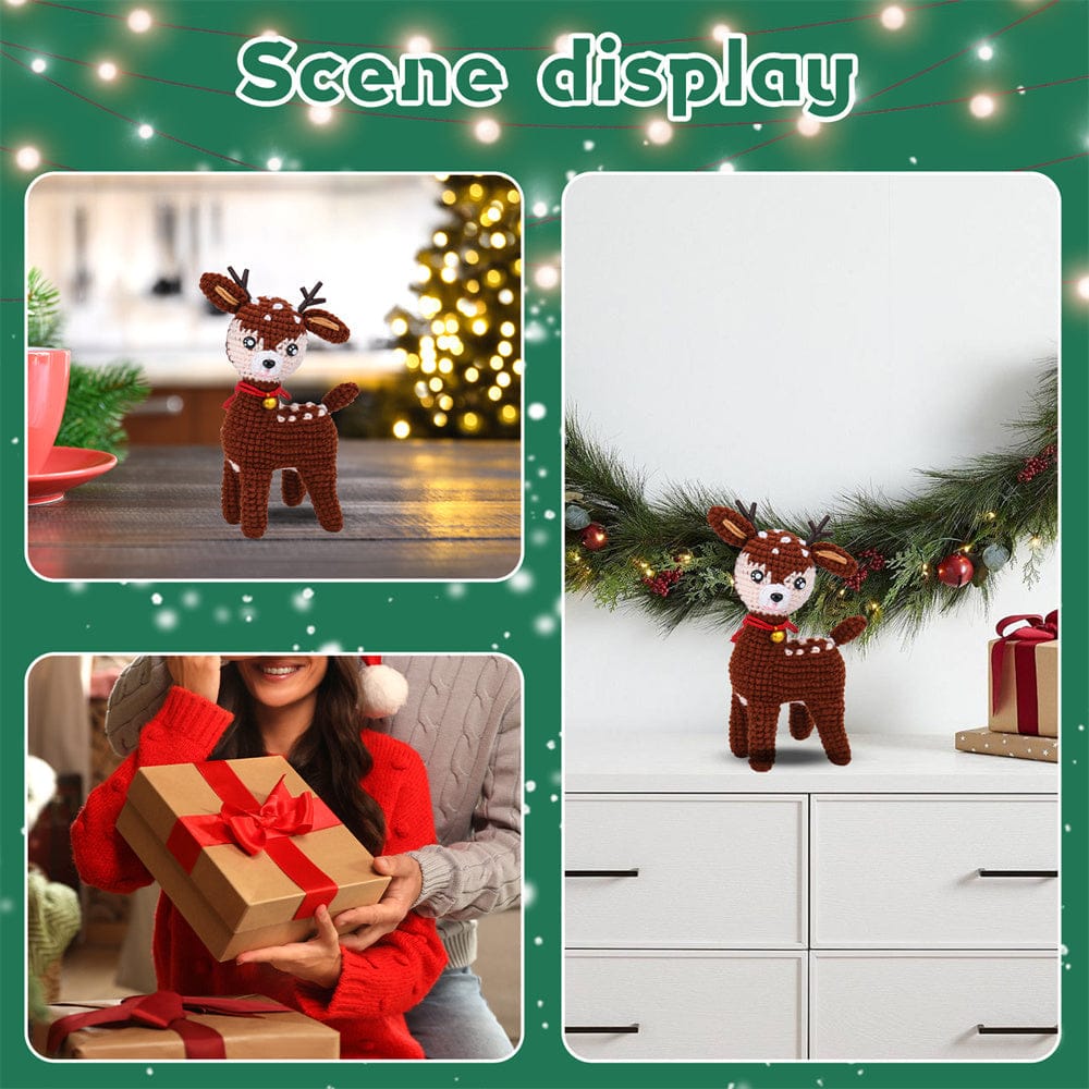 Christmas Deer DIY Crochet Kit for Beginners with Step-by-Step Video Tutorials Gifts for Adults and Kids