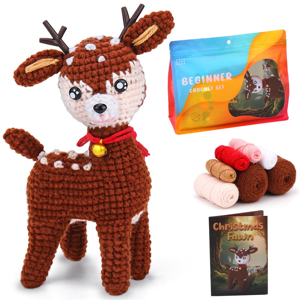 Christmas Deer DIY Crochet Kit for Beginners with Step-by-Step Video Tutorials Gifts for Adults and Kids