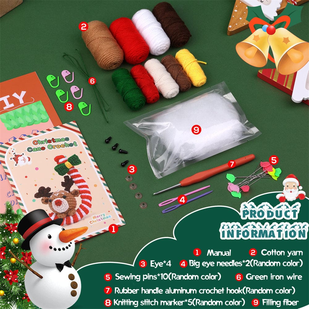 Christmas Crutch Deer DIY Crochet Kit for Beginners with Step-by-Step Video Tutorials Gifts for Adults and Kids