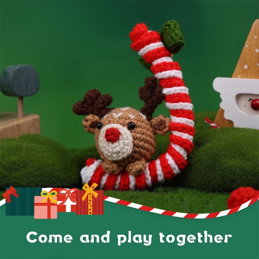Christmas Crutch Deer DIY Crochet Kit for Beginners with Step-by-Step Video Tutorials Gifts for Adults and Kids