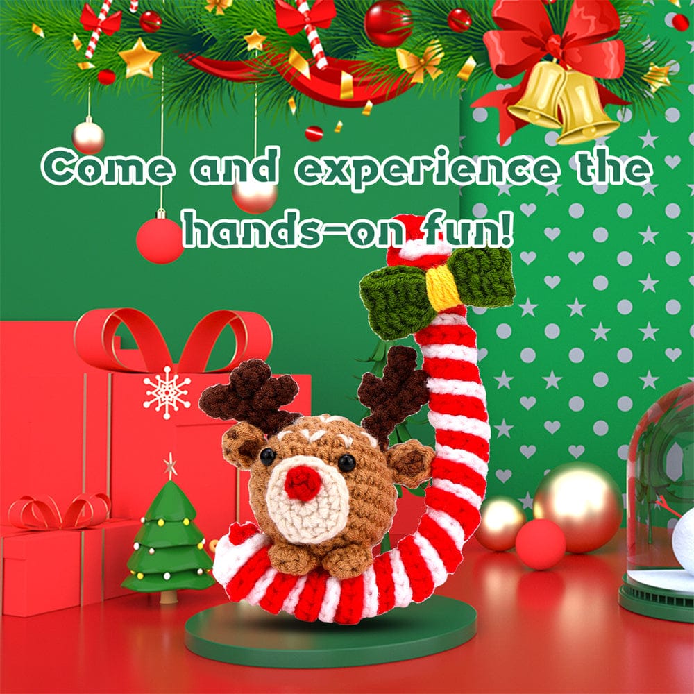 Christmas Crutch Deer DIY Crochet Kit for Beginners with Step-by-Step Video Tutorials Gifts for Adults and Kids