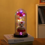 Romantic Simulation Eternal Rose Flower Bear Glass Cover LED Night Light