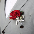 Realistic Rose Wedding Boutonnieres Faux Silk Groom's Corsage Best Man's Corsage