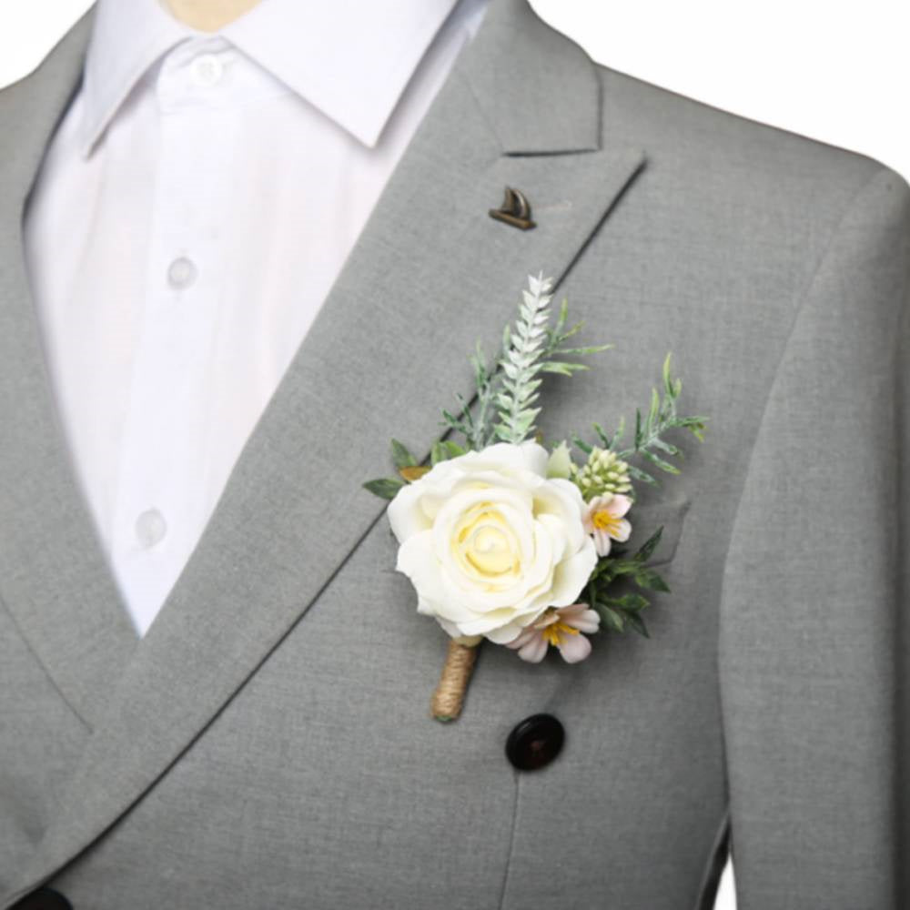 Realistic Rose Wedding Boutonnieres Faux Silk Groom's Corsage Best Man's Corsage