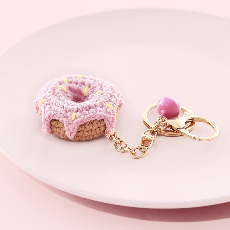 Crochet Fruit Keychain Cute Food Donut Knitted Car Keyring Bag Decorations Gifts for Her