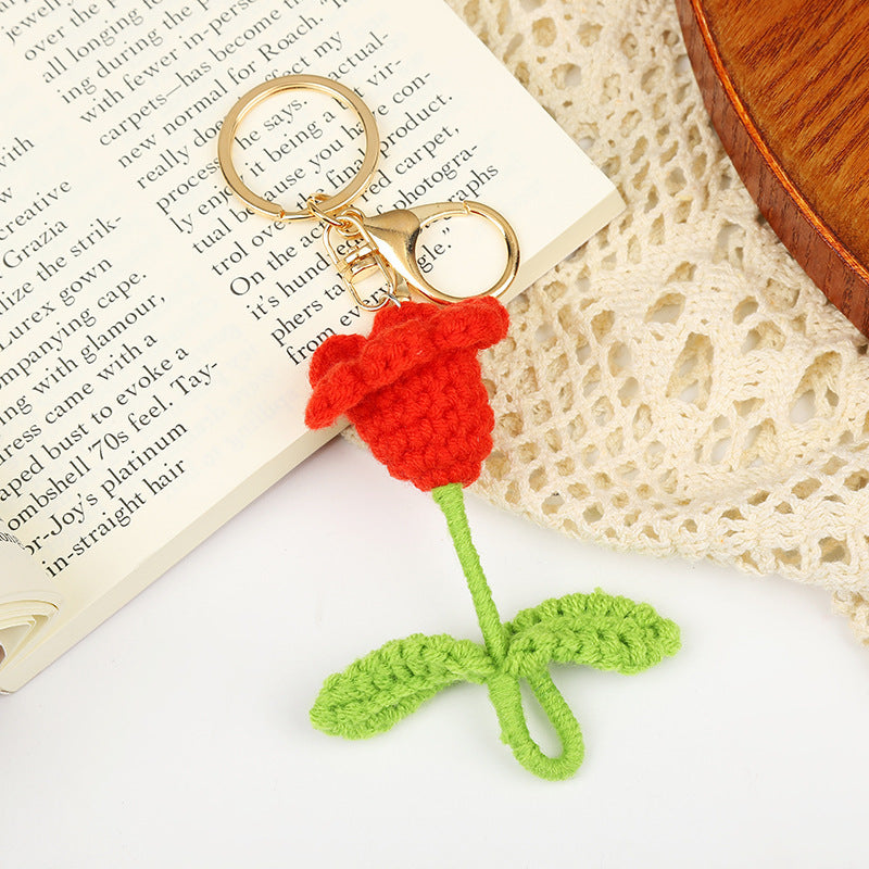 Crochet Flower Keychain Creative Tulip Handmade Knitted Keychain Gift for Her