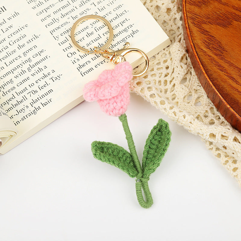 Crochet Flower Keychain Creative Tulip Handmade Knitted Keychain Gift for Her