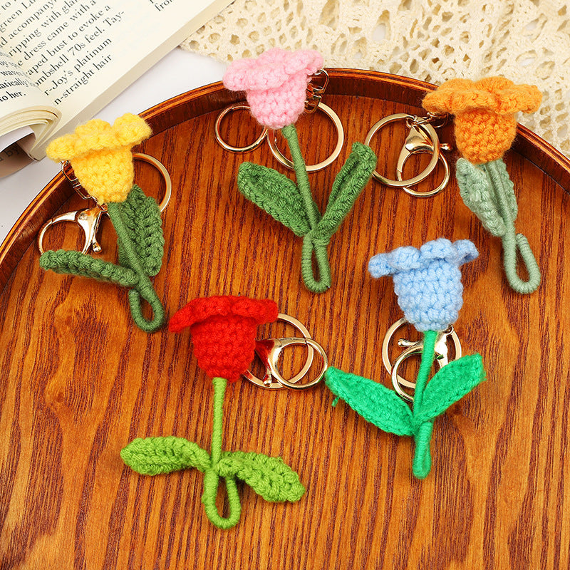 Crochet Flower Keychain Creative Tulip Handmade Knitted Keychain Gift for Her