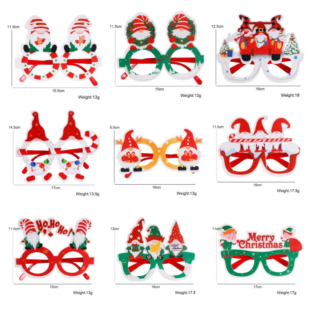 9 Pcs Christmas Glasses Frames Christmas Decoration Accessories Costume Eyeglasses for Christmas Party Supplies