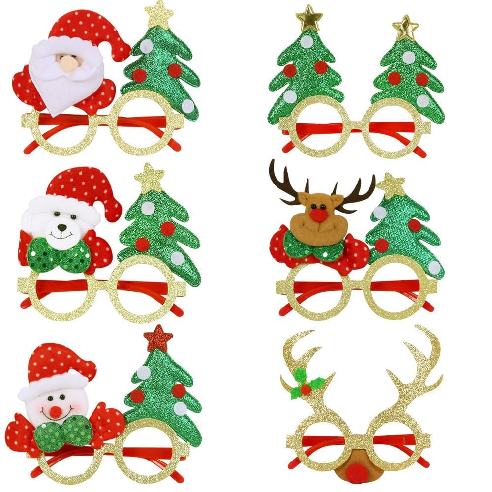 6 Pcs Christmas Glasses Frames Christmas Decoration Accessories Costume Eyeglasses for Christmas Party Supplies