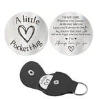 Pocket Hug Token with Leather Keychain Gifts for Friend Son Daughter Brother Sister