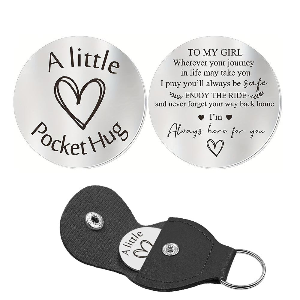 Pocket Hug Token with Leather Keychain Gifts for Friend Son Daughter Brother Sister