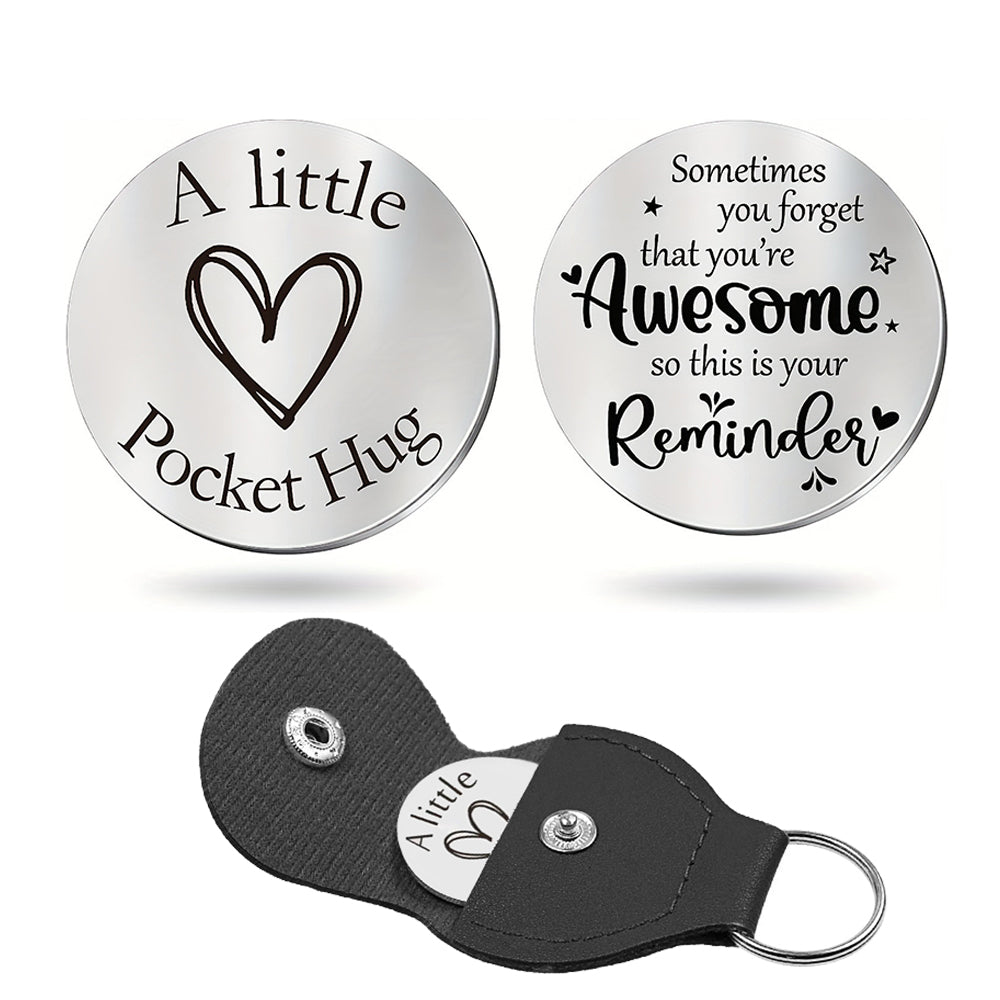 Pocket Hug Token with Leather Keychain Gifts for Friend Son Daughter Brother Sister