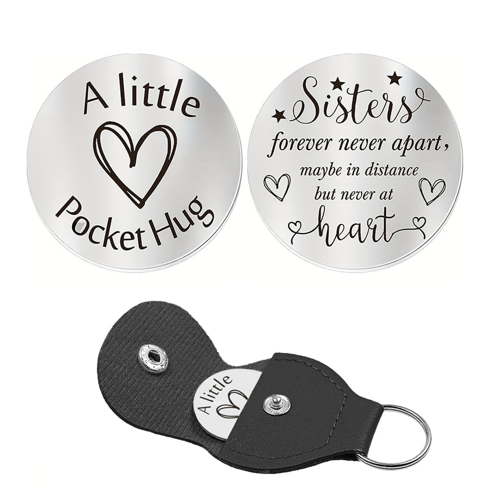 Pocket Hug Token with Leather Keychain Gifts for Friend Son Daughter Brother Sister