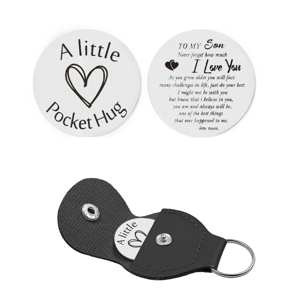 Pocket Hug Token with Leather Keychain Gifts for Friend Son Daughter Brother Sister