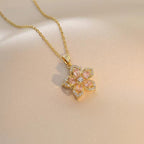 Floral Birthstone Necklace Lotus Flower Gemstone Necklace with Rotating Crystal Flower