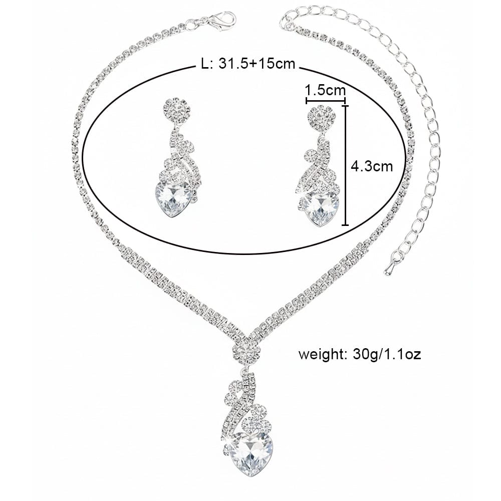 Bridal Rhinestone Heart Necklace and Earrings Set – Elegant Wedding Jewelry
