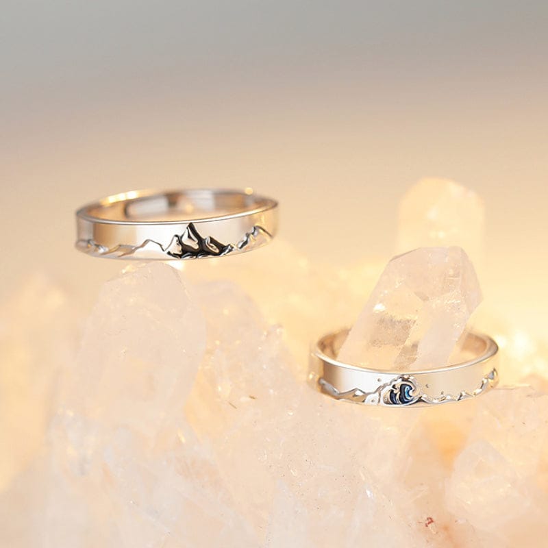 Mountain Ocean Couple Rings Matching Adjustable Ring Jewelry Gift for Lovers