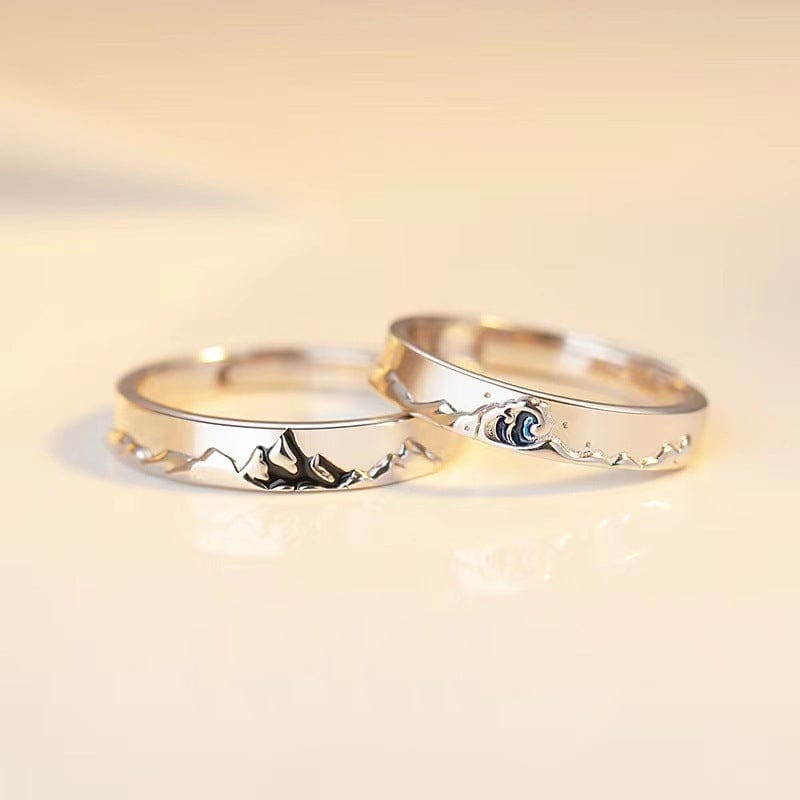 Mountain Ocean Couple Rings Matching Adjustable Ring Jewelry Gift for Lovers