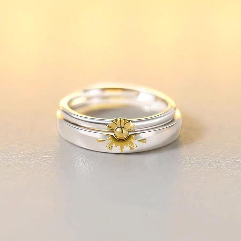 Sunflower Matching Promise Rings Couple Adjustable Ring Jewelry Gift for Lovers